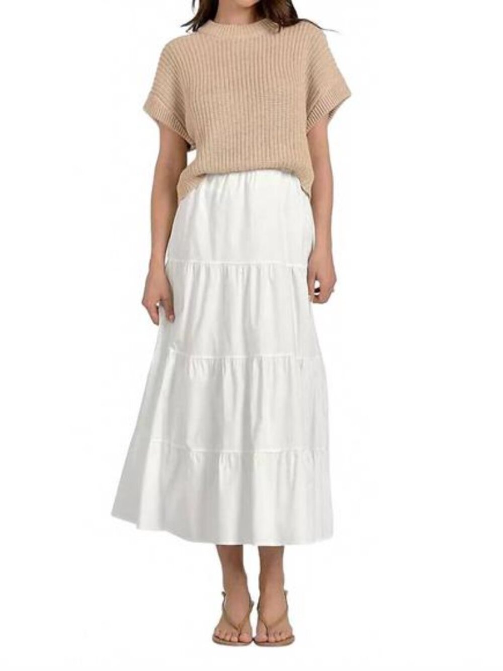 NWT Elan Mixed media sweater and skirt dress in tan white